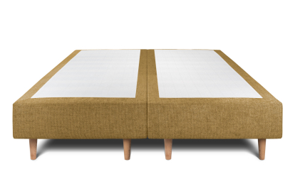 Lit 2x 80x200 cm - Sommier tapissier H35 cm + tête de lit capitonnée - Tissu Toile natté Jaune