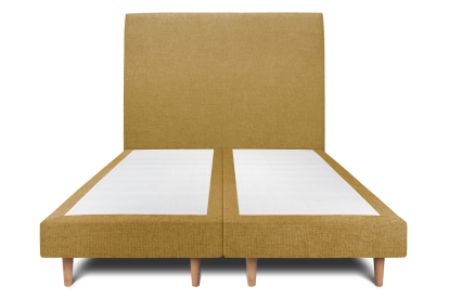 Lit 2x 90x200 cm - Sommier tapissier H29 cm + tête de lit tapissée - Tissu Toile natté Jaune