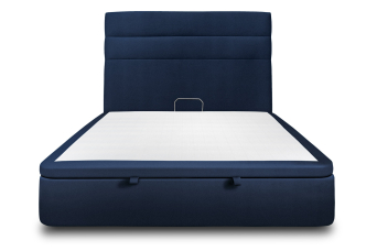 Lit coffre 140x190 cm avec Tête de lit à lignes - Tissu Velours Bleu Océan