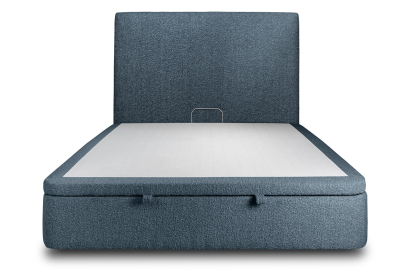 Lit coffre 140x190 cm avec Tête de lit tapissée - Tissu Bouclette Bleu