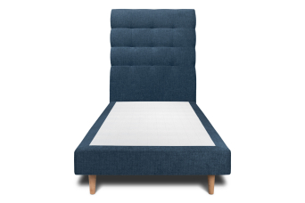 Lit 90x200 cm - Sommier tapissier H29 cm + tête de lit capitonnée - Tissu Toile natté Bleu Océan