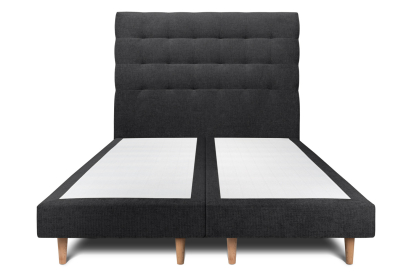 Lit 2x 100x200 cm - Sommier tapissier H29 cm + tête de lit capitonnée - Tissu Toile natté Noir