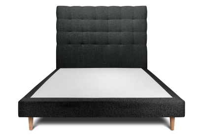 Lit 140x200 cm - Sommier tapissier H29 cm + tête de lit capitonnée - Tissu Bouclette Noir