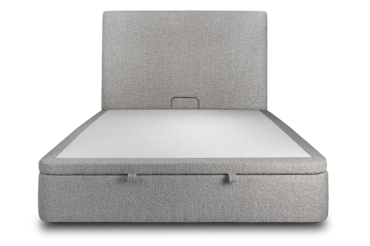 Lit coffre 200x200 cm avec Tête de lit tapissée - Tissu Bouclette Gris