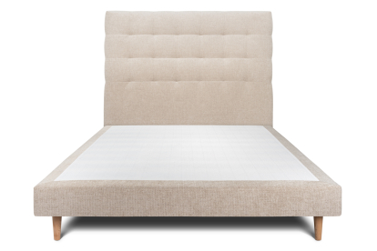Lit 140x190 cm - Sommier tapissier H29 cm + tête de lit capitonnée - Tissu Toile natté Beige Brun