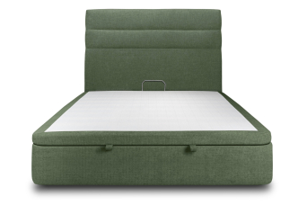 Lit coffre 140x190 cm avec Tête de lit à lignes - Tissu Toile natté Vert Kaki
