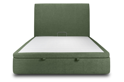 Lit coffre 160x200 cm avec Tête de lit tapissée - Tissu Toile natté Vert Kaki