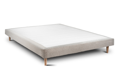 Lit 140x190 cm - Sommier tapissier H29 cm + tête de lit capitonnée - Tissu Bouclette Beige Clair