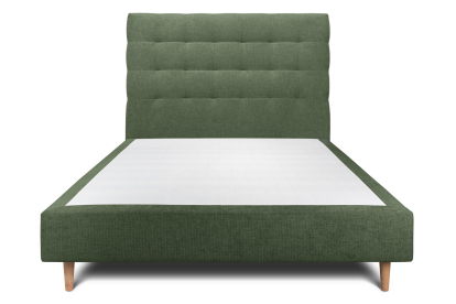 Lit 140x200 cm - Sommier tapissier H35 cm + tête de lit capitonnée - Tissu Toile natté Vert Kaki