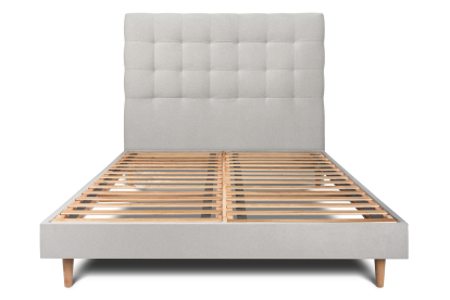 Lit 200x200 cm - Sommier à lattes H29 cm + tête de lit capitonnée - Tissu Velours Gris Clair