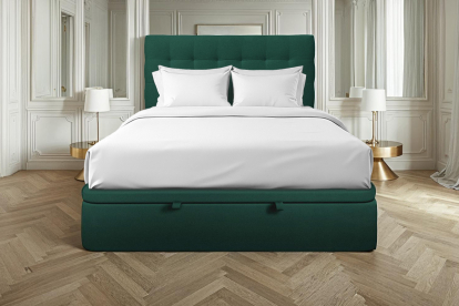 Lit coffre 160x200 cm avec Tête de lit capitonnée - Tissu Velours Vert