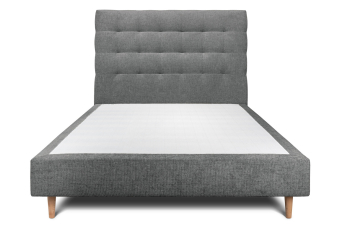 Lit 140x200 cm - Sommier tapissier H35 cm + tête de lit capitonnée - Tissu Toile natté Gris Anthracite