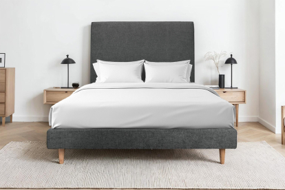 Lit 140x190 cm - Sommier tapissier H29 cm + tête de lit tapissée - Tissu Velours Gris Anthracite