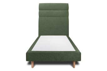 Lit 90x190 cm - Sommier tapissier H29 cm + tête de lit à lignes - Tissu Toile natté Vert Kaki