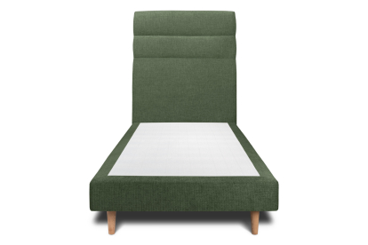 Lit 90x190 cm - Sommier tapissier H29 cm + tête de lit à lignes - Tissu Toile natté Vert Kaki
