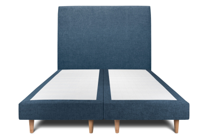 Lit 2x 80x200 cm - Sommier tapissier H29 cm + tête de lit tapissée - Tissu Toile natté Bleu Océan