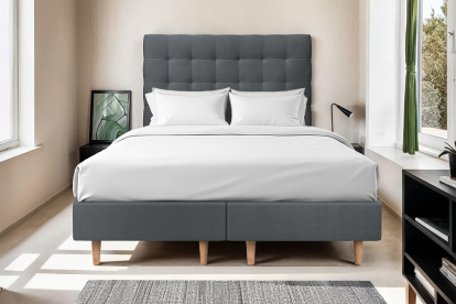 Lit 2x 80x200 cm - Sommier tapissier H35 cm + tête de lit capitonnée - Tissu Velours Gris Anthracite