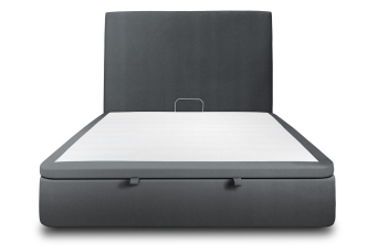 Lit coffre 200x200 cm avec Tête de lit tapissée - Tissu Velours Gris Anthracite