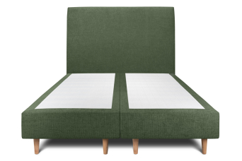 Lit 2x 80x200 cm - Sommier tapissier H35 cm + tête de lit tapissée - Tissu Toile natté Vert Kaki