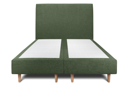 Lit 2x 80x200 cm - Sommier tapissier H35 cm + tête de lit tapissée - Tissu Toile natté Vert Kaki