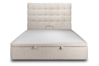 Lit coffre 200x200 cm avec Tête de lit capitonnée - Tissu Bouclette Beige Clair