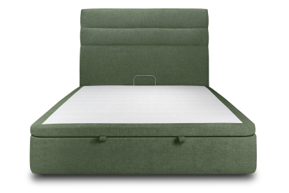 Lit coffre 140x200 cm avec Tête de lit à lignes - Tissu Toile natté Vert Kaki