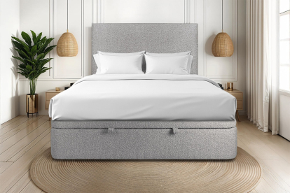 Lit coffre 180x200 cm avec Tête de lit tapissée - Tissu Bouclette Gris