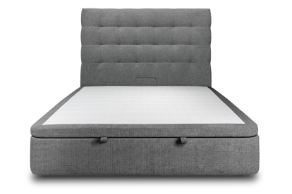 Lit coffre 140x200 cm avec Tête de lit capitonnée - Tissu Toile natté Gris Anthracite