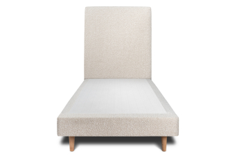 Lit 90x200 cm - Sommier tapissier H29 cm + tête de lit tapissée - Tissu Bouclette Beige Clair