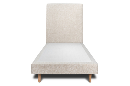 Lit 90x200 cm - Sommier tapissier H29 cm + tête de lit tapissée - Tissu Bouclette Beige Clair