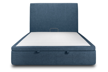 Lit coffre 200x200 cm avec Tête de lit tapissée - Tissu Toile natté Bleu Océan