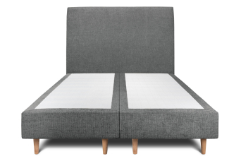 Lit 2x 100x200 cm - Sommier tapissier H35 cm + tête de lit tapissée - Tissu Toile natté Gris Anthracite