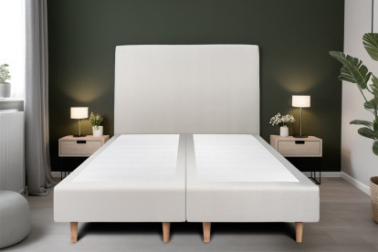 Lit 2x 100x200 cm - Sommier tapissier H35 cm + tête de lit tapissée - Tissu Velours Gris Clair