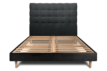 Lit 200x200 cm - Sommier à lattes H29 cm + tête de lit capitonnée - Tissu Bouclette Noir