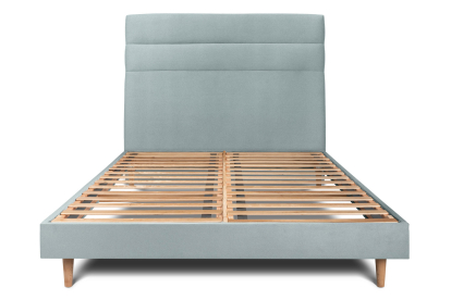 Lit 180x200 cm - Sommier à lattes H29 cm + tête de lit à lignes - Tissu Velours Gris Bleuté