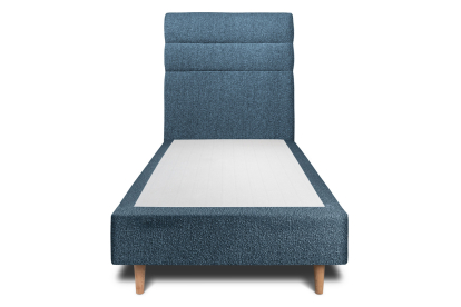 Lit 90x190 cm - Sommier tapissier H35 cm + tête de lit à lignes - Tissu Bouclette Bleu