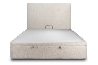 Lit coffre 200x200 cm avec Tête de lit tapissée - Tissu Bouclette Beige Clair