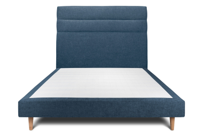 Lit 140x190 cm - Sommier tapissier H29 cm + tête de lit à lignes - Tissu Toile natté Bleu Océan