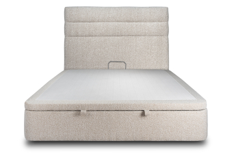Lit coffre 140x200 cm avec Tête de lit à lignes - Tissu Bouclette Beige Clair