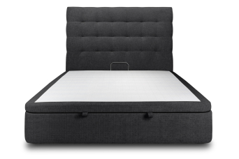 Lit coffre 160x200 cm avec Tête de lit capitonnée - Tissu Toile natté Noir