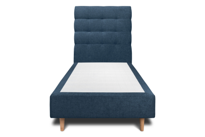 Lit 90x190 cm - Sommier tapissier H35 cm + tête de lit capitonnée - Tissu Toile natté Bleu Océan