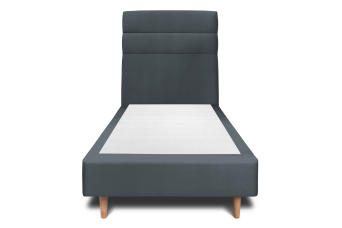 Lit 90x200 cm - Sommier tapissier H35 cm + tête de lit à lignes - Tissu Velours Gris Anthracite