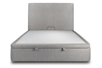 Lit coffre 160x200 cm avec Tête de lit tapissée - Tissu Bouclette Gris