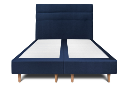 Lit 2x 90x200 cm - Sommier tapissier H35 cm + tête de lit à lignes - Tissu Velours Bleu Océan