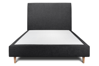Lit 160x200 cm - Sommier tapissier H35 cm + tête de lit tapissée - Tissu Toile natté Noir