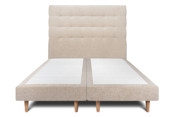 Lit 2x 100x200 cm - Sommier tapissier H29 cm + tête de lit capitonnée - Tissu Toile natté Beige Brun