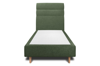 Lit 90x190 cm - Sommier tapissier H35 cm + tête de lit à lignes - Tissu Toile natté Vert Kaki