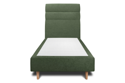 Lit 90x190 cm - Sommier tapissier H35 cm + tête de lit à lignes - Tissu Toile natté Vert Kaki