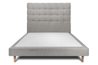 Lit 160x200 cm - Sommier tapissier H29 cm + tête de lit capitonnée - Tissu Bouclette Gris