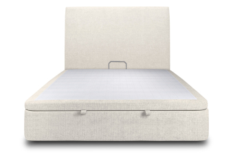 Lit coffre 200x200 cm avec Tête de lit tapissée - Tissu Toile natté Beige Clair
